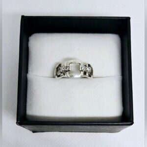 Sterling Silver Square Link with Crystal Gemstones Ring